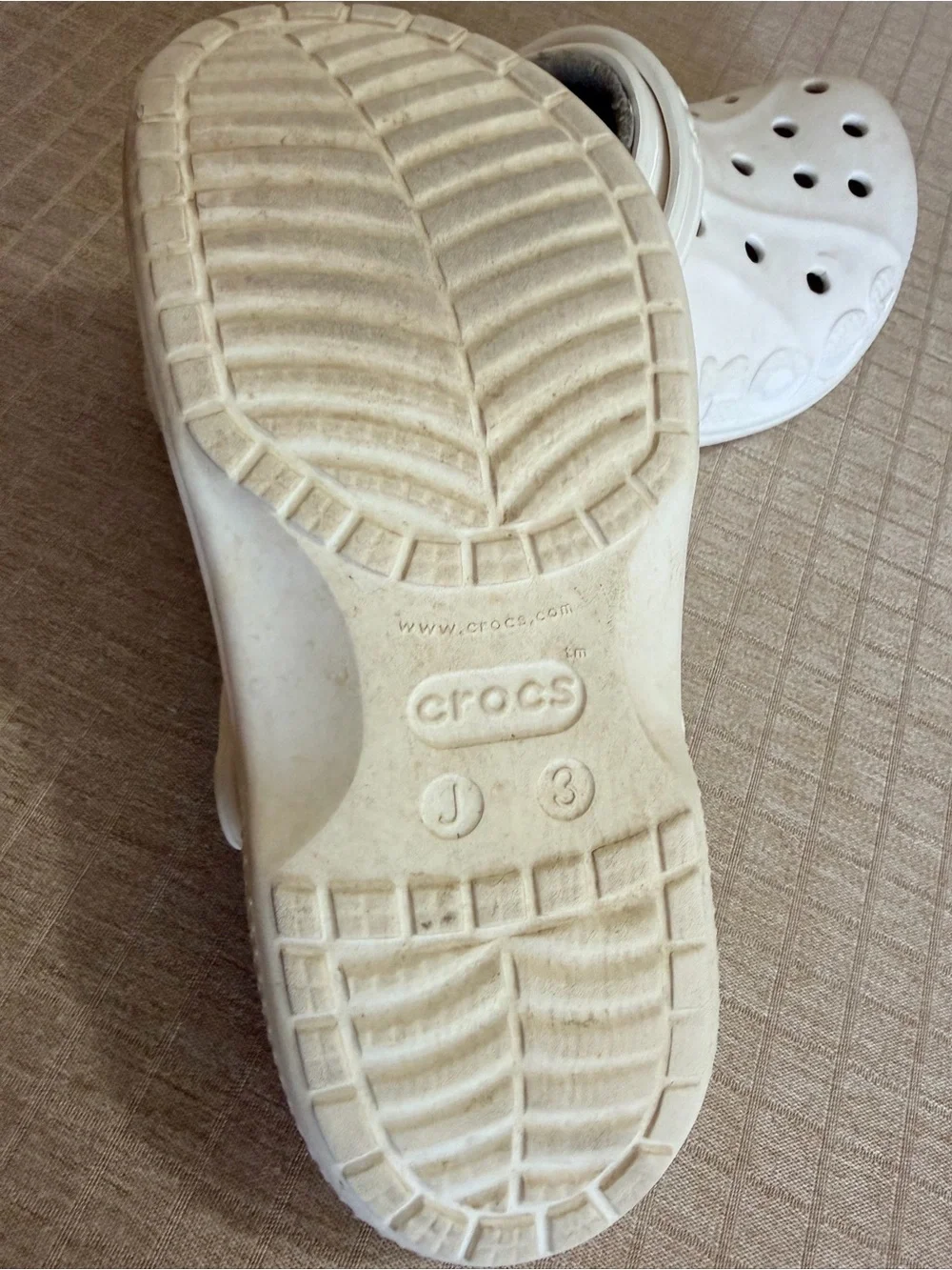 CROCS Kids Cream Clog with Grey Fleece Lining